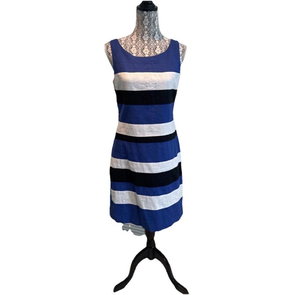 Banana Republic Linen short Shift Dress Size 6 striped short Navy Nautical